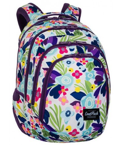 Kolorowy Plecak trzykomorowy dla dziewczyny w kwiaty CoolPack DRAFTER CP 28L. FLOWER ME