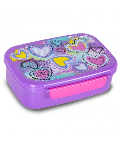 Fioletowa ŚNIADANIÓWKA w serduszka PASTEL HEARTS COOLPACK FOODYX z przegródką BPA FREE