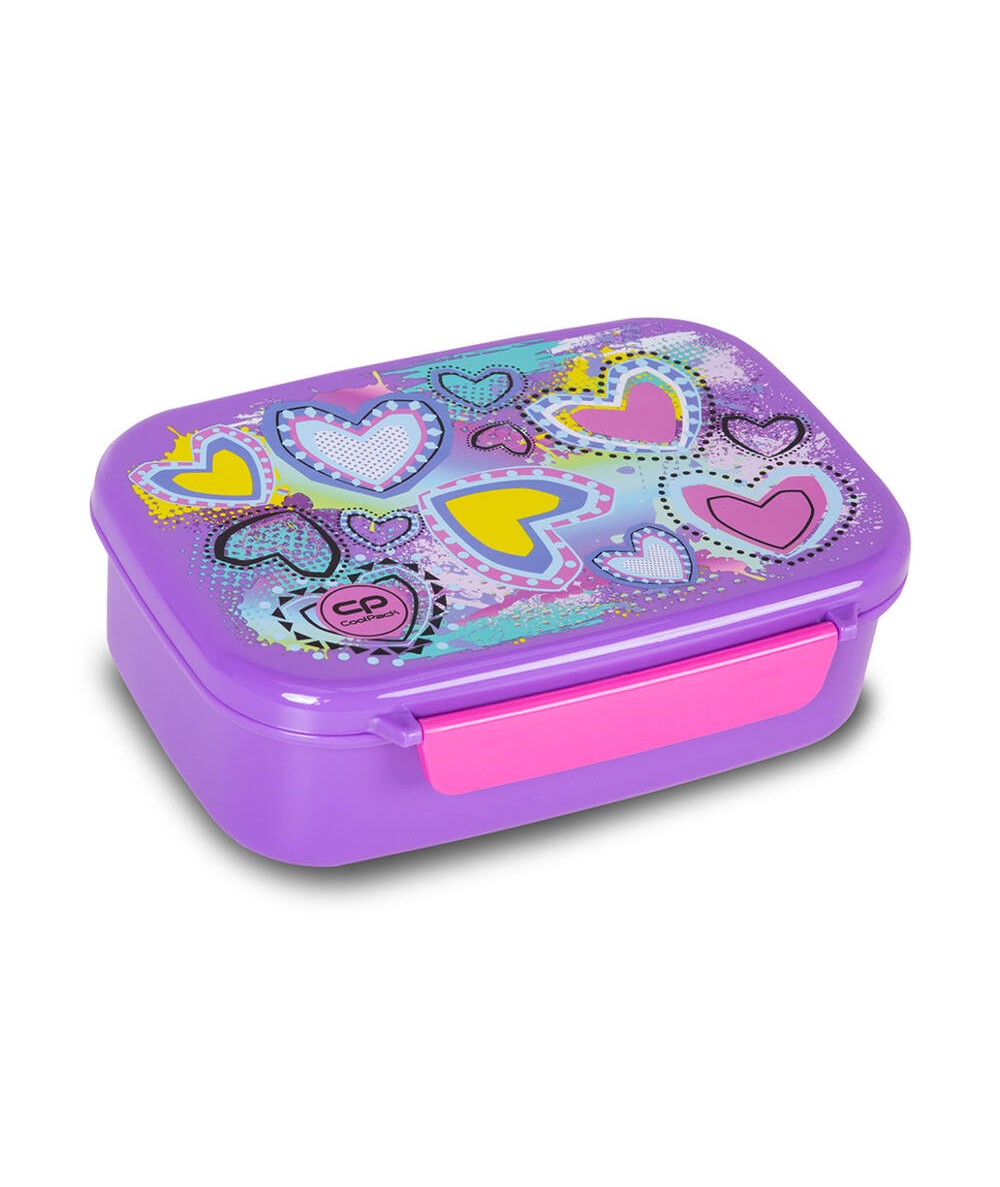 Fioletowa ŚNIADANIÓWKA w serduszka PASTEL HEARTS COOLPACK FOODYX z przegródką BPA FREE