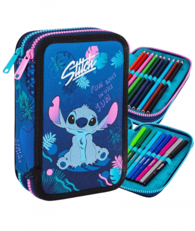 Piórnik STITCH z wyposażeniem dwukomorowy CoolPack CP JUMPER 2 35el. niebieski dla dziewczynki