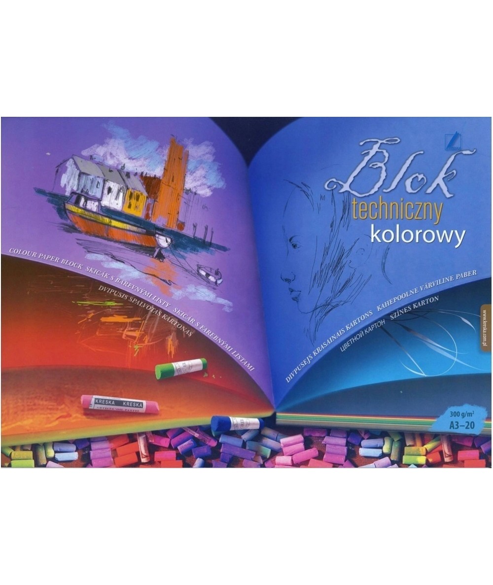 Blok techniczny kolorowy A3 20 ark. KRESKA 300g/m2 gruby