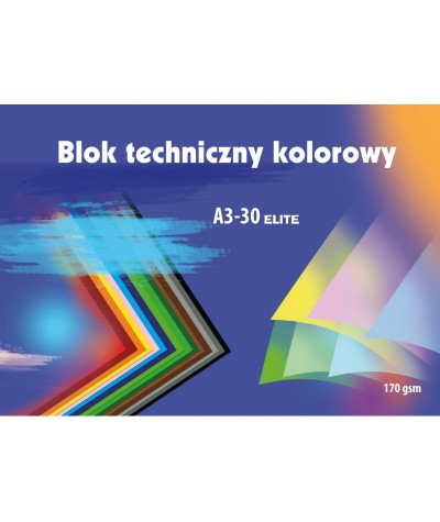 Blok techniczny z kolorowymi kartkami A3 KRESKA 170g 30 ark. 30 kolorów