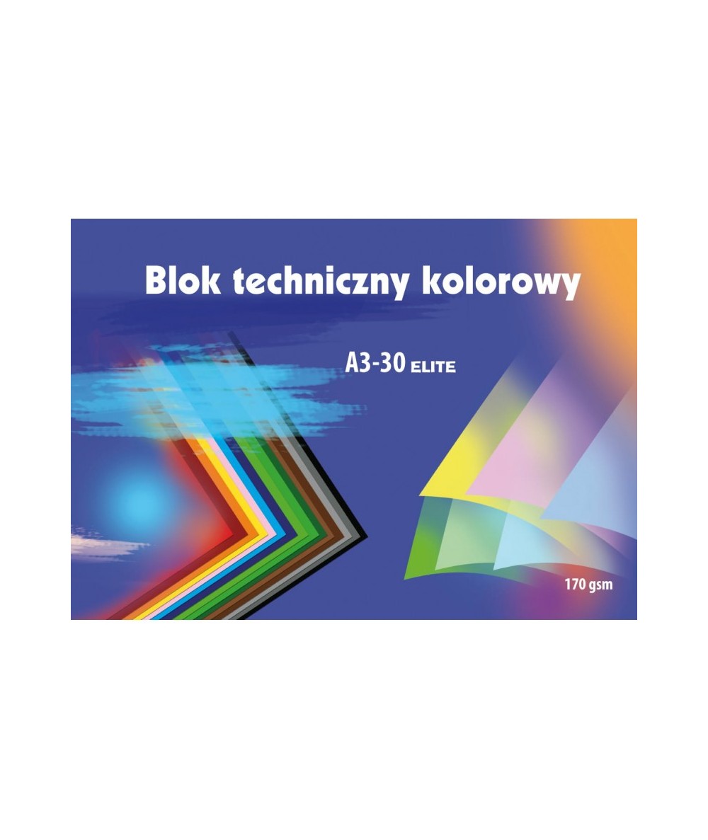 Blok techniczny z kolorowymi kartkami A3 KRESKA 170g 30 ark. 30 kolorów