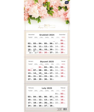 Kalendarz ścienny trójdzielny 2025 KWIATY 82,5x34cm INTERDRUK ozdobny