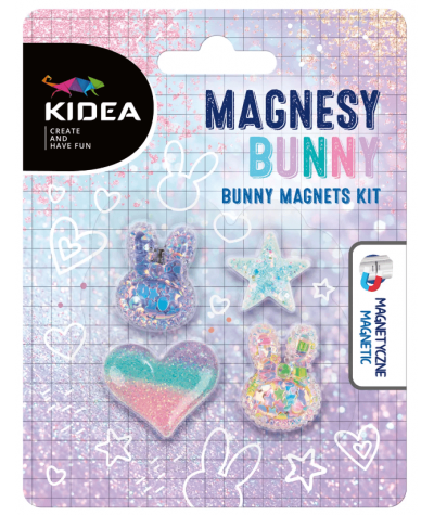 Magnesy BUNNY KIDEA 4 szt. króliczek diamentowe do tablic na lodówkę