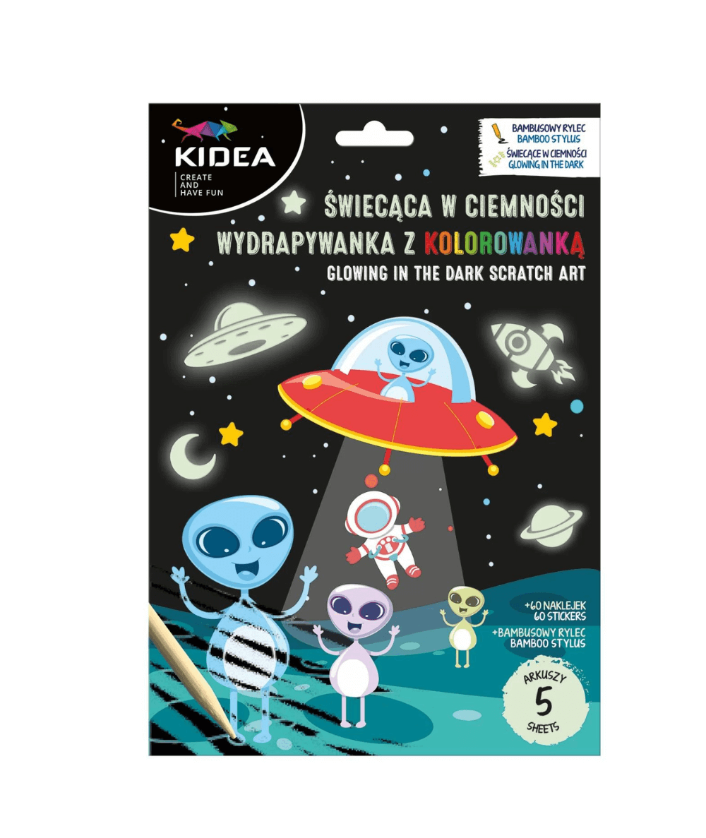 WYDRAPYWANKA kolorowanka 2w1 KIDEA KOSMOS dla chłopca + RYSIK