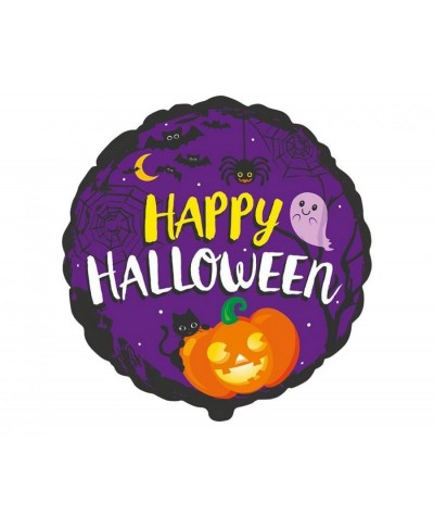 Balon HAPPY HALLOWEEN fioletowy okrągły 48cm foliowy