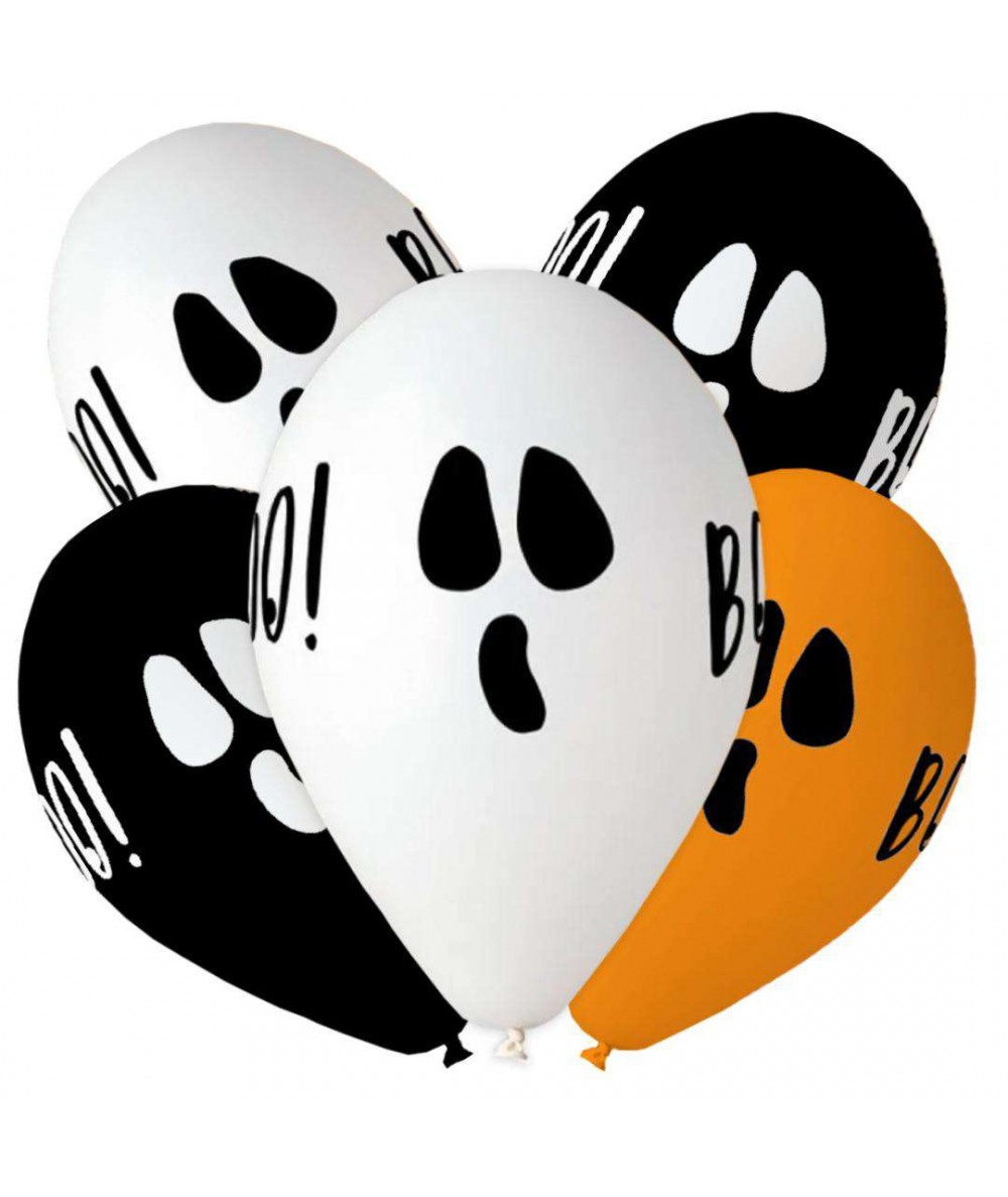 Balony Halloween 5szt. pomarańczowe białe czarne z nadrukiem 33cm GODAN premium