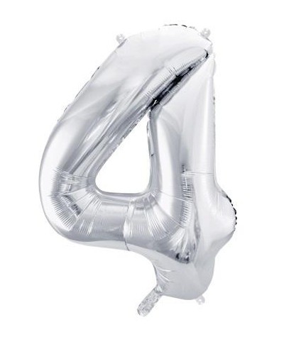 Balon CYFRA 4 SREBRNY metaliczny foliowy Party Deco 86cm na urodziny