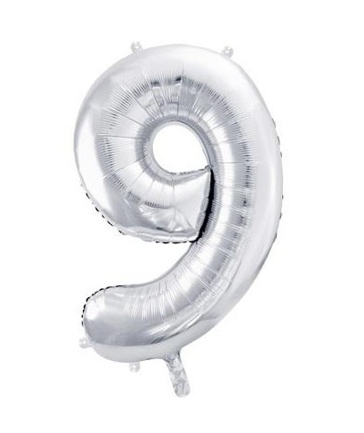 Balon CYFRA 9 SREBRNY na hel foliowy Party Deco metaliczny duży 86cm