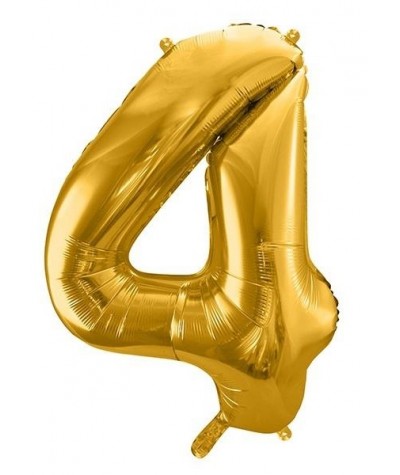 Balon CYFRA 4 ZŁOTY foliowy na hel powietrze DUŻY 86CM Party Deco