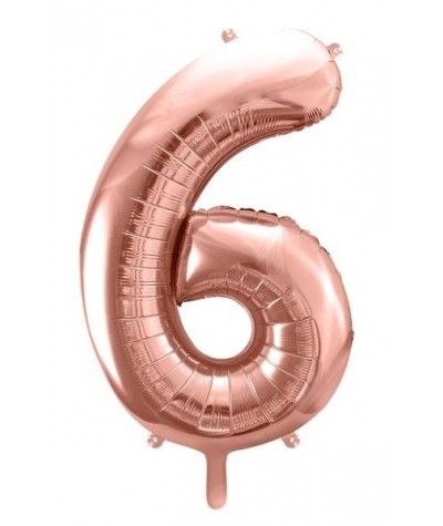 Balon CYFRA 6 RÓŻOWE ZŁOTO Party Deco foliowy metaliczny 86cm