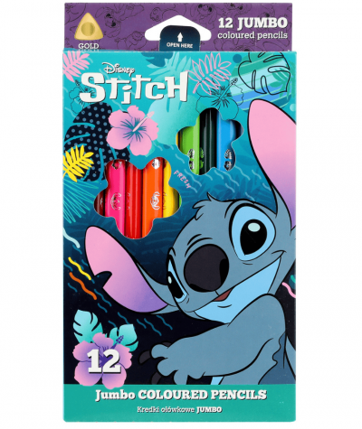 Kredki JUMBO ołówkowe STITCH DISNEY CORE CoolPack Colorino grube 12 kolorów dla najmłodszych