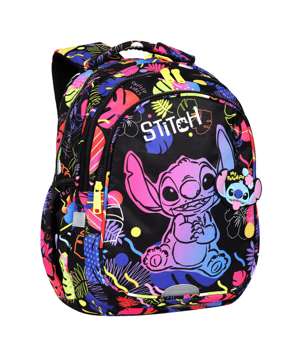 Plecak szkolny do 1 klasy STITCH DISNEY BLACK CoolPack Jerry 21L czarny w kolorowe kwiaty