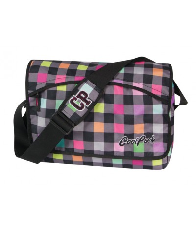 modna torba szkolna oryginalna cool pack dla dziewczyny do szkoły szara w kolorową kratę LISTONOSZKA COOLPACK 125