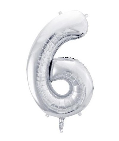 Balon CYFRA 6 SREBRNY DUŻY 86cm foliowy Party Deco