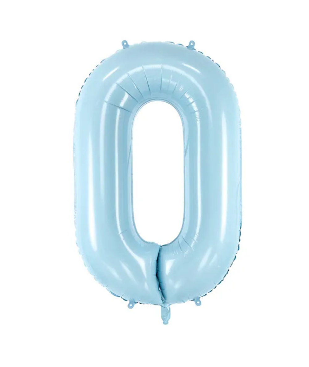 Balon CYFRA 0 BŁĘKITNY niebieski na hel urodzinowy foliowy Party Deco 86cm