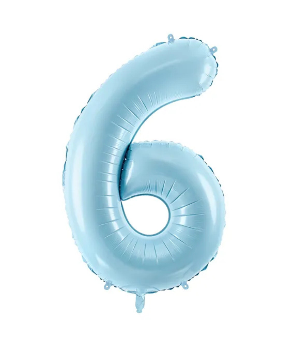 Balon CYFRA 6 BŁĘKITNY niebieski foliowy na hel 86cm Party Deco