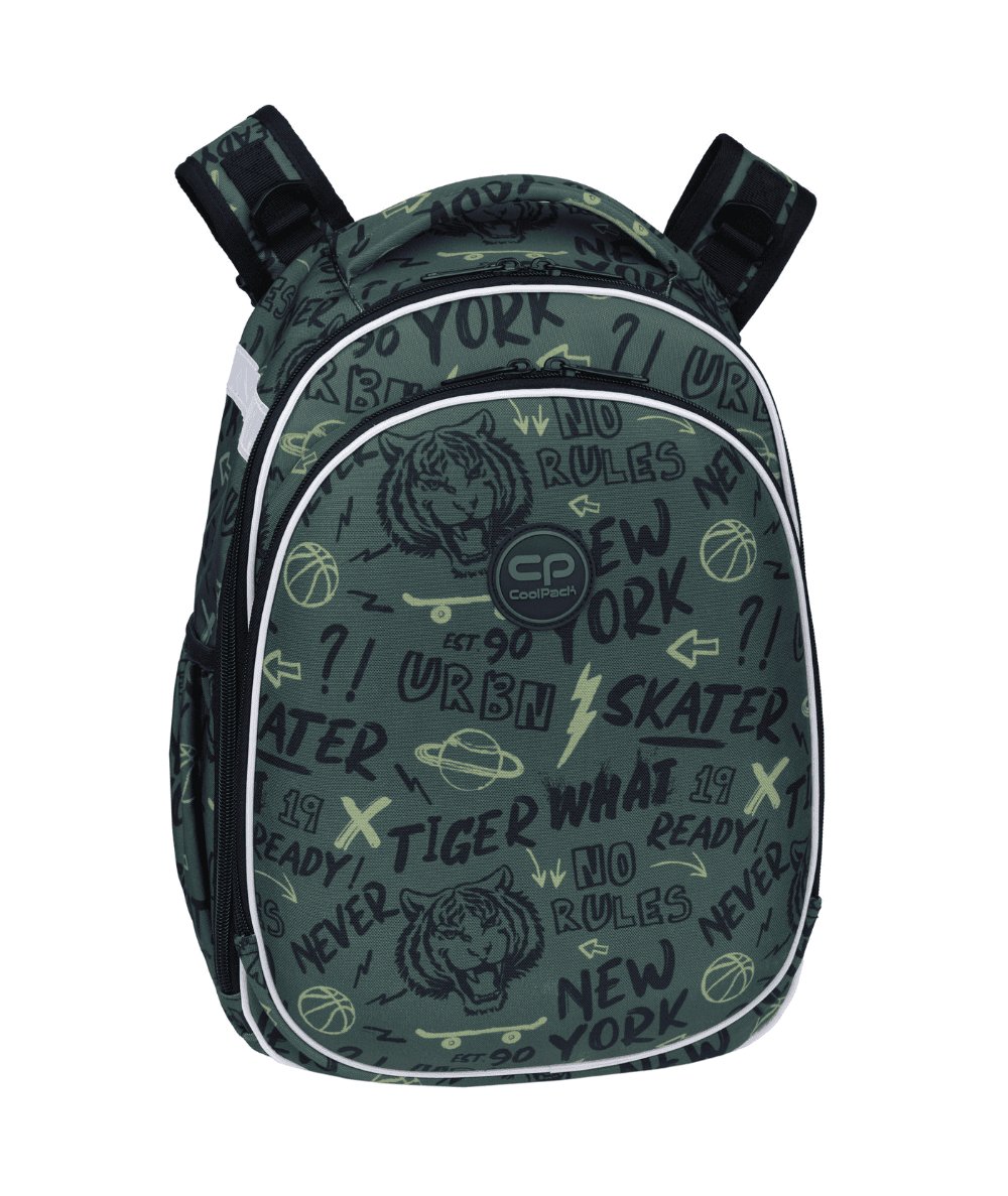 Plecak TORNISTER ergonomiczny CoolPack Turtle TIGER do 1 klasy zielony z tygrysem 25l 2 komory