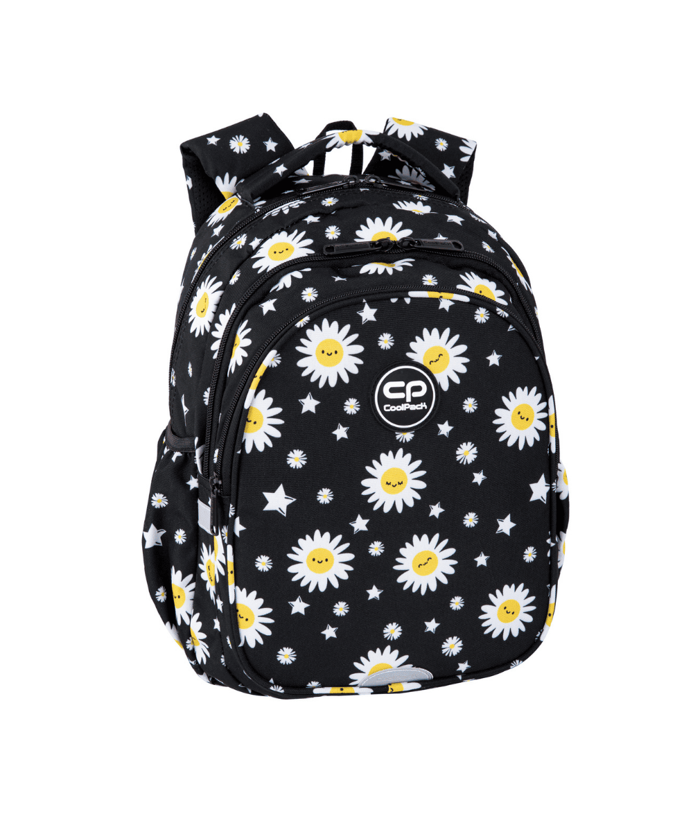 Plecak szkolny do 1 klasy CoolPack JERRY DAISY BLACK 3 komory czarny w stokrotki 21l