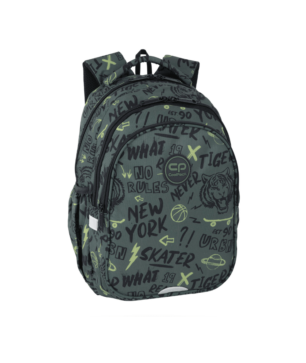 Plecak szkolny do 1 klasy CoolPack JERRY TIGER zielony z tygrysem trzykomorowy 21l