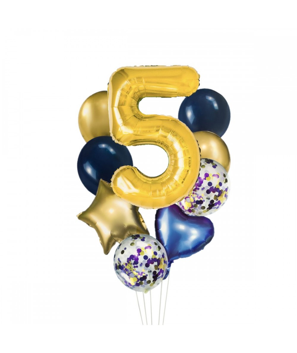 Zestaw balon&oacute;w CYFRA 5 serce gwiazda 9szt. złote Antella bukiet
