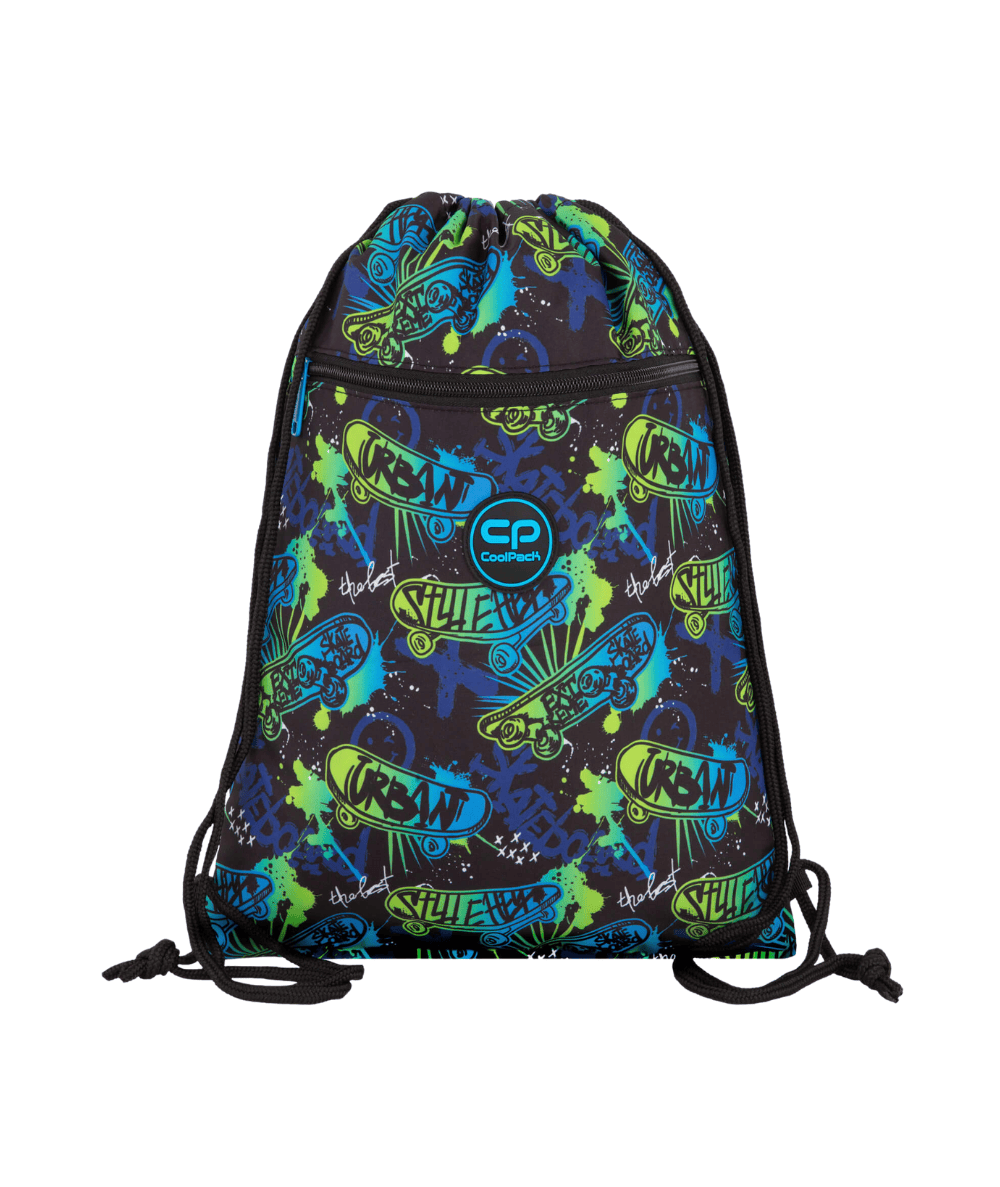 Worek na buty CoolPack VERT SKATE NIGHT z deskorolką zielono-niebieski sportowy