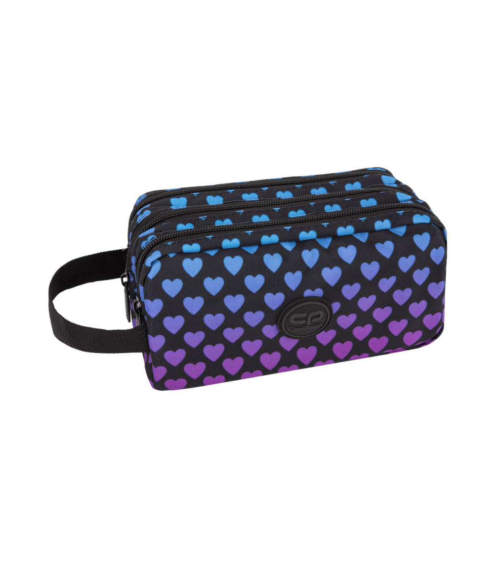 Pi&oacute;rnik trzykomorowy saszetka CoolPack PRIMUS L DARK MARSHMALLOW czarny w serduszka