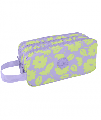 Pi&oacute;rnik trzykomorowy saszetka CoolPack PRIMUS L FLORES LILA duży fioletowy w kwiaty