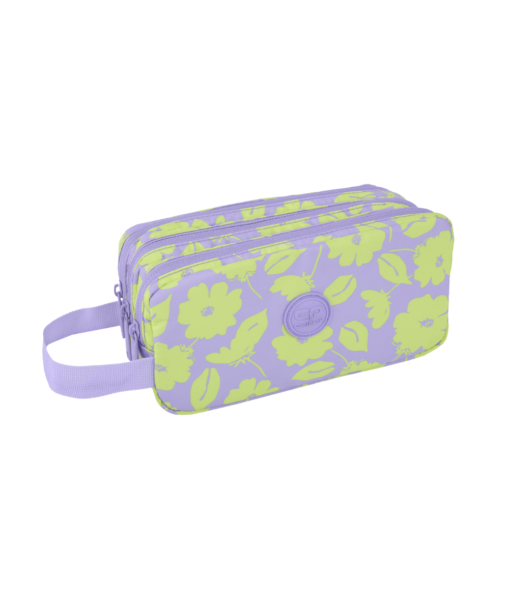 Pi&oacute;rnik trzykomorowy saszetka CoolPack PRIMUS L FLORES LILA duży fioletowy w kwiaty