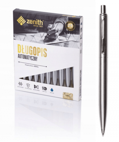 Długopis AUTOMATYCZNY Zenith SILVER z metalowym korpusem NIEBIESKI 10szt.