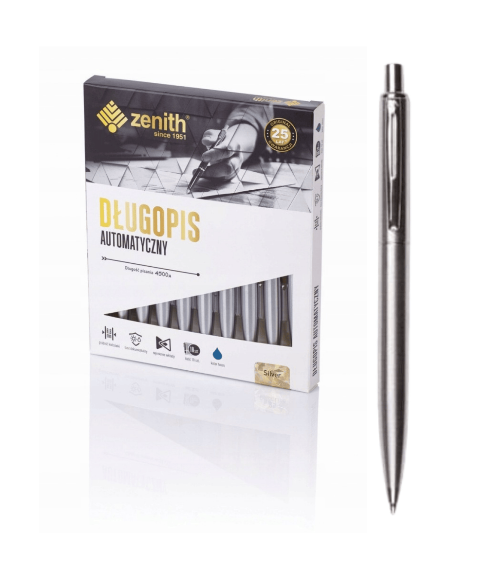 Długopis AUTOMATYCZNY Zenith SILVER z metalowym korpusem NIEBIESKI 10szt.