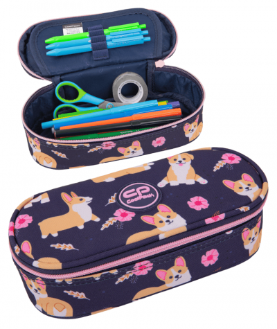 Pi&oacute;rnik szkolny z klapką CoolPack CP CAMPUS ELISABETH z piesiem corgi i w kwiatki