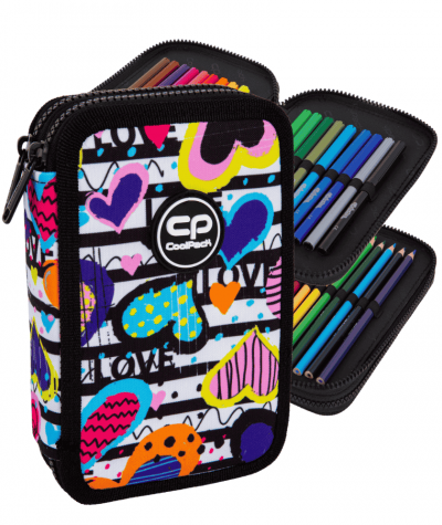 Pi&oacute;rnik dwukomorowy z wyposażeniem CoolPack JUMPER 2 DIARY dziewczęcy w serduszka love