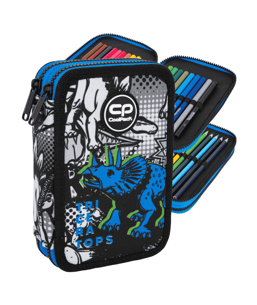 Pi&oacute;rnik dwukomorowy z wyposażeniem CoolPack JUMPER 2 T-REX z niebieskim dinozaurem dla chłopca