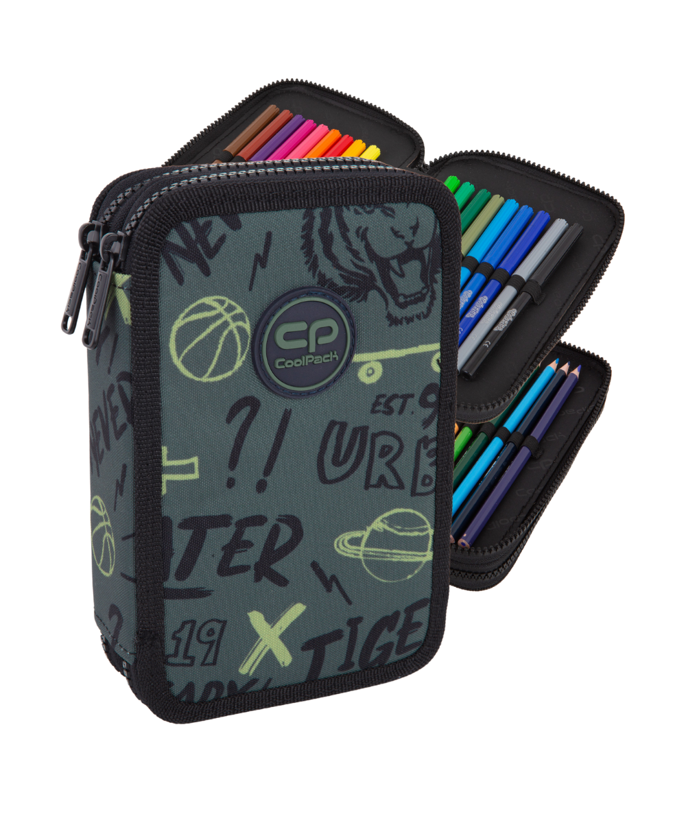 Pi&oacute;rnik dwukomorowy z wyposażeniem CoolPack JUMPER 2 TIGER do szkoły zielony z tygrysem