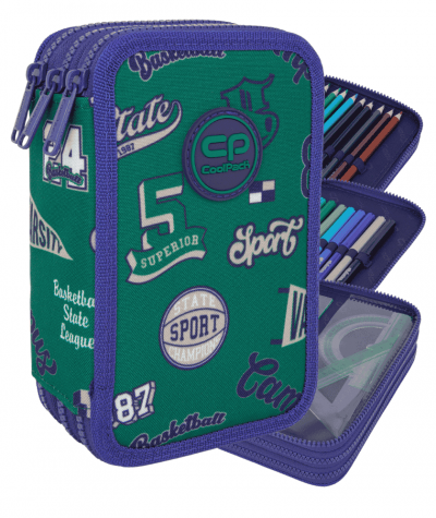 Pi&oacute;rnik trzykomorowy z wyposażeniem CoolPack JUMPER 3 AMERICAN RETRO koszykarski zielony 46 elem.