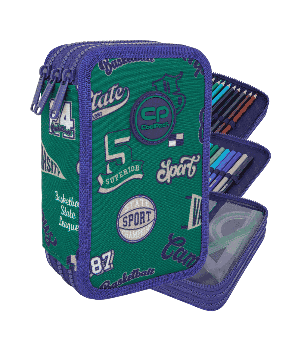 Pi&oacute;rnik trzykomorowy z wyposażeniem CoolPack JUMPER 3 AMERICAN RETRO koszykarski zielony 46 elem.