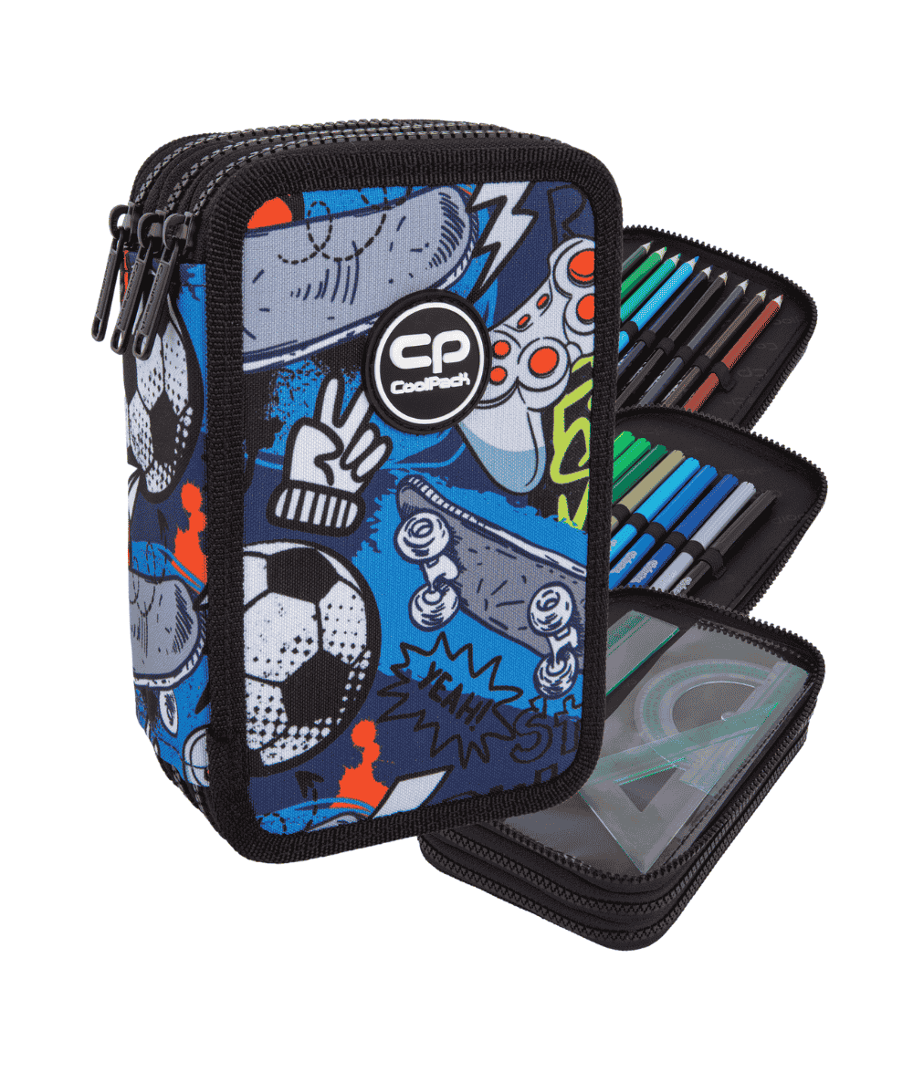 Pi&oacute;rnik trzykomorowy z wyposażeniem CoolPack JUMPER 3 HOBBY sport gaming chłopięcy kolorowy DUŻY