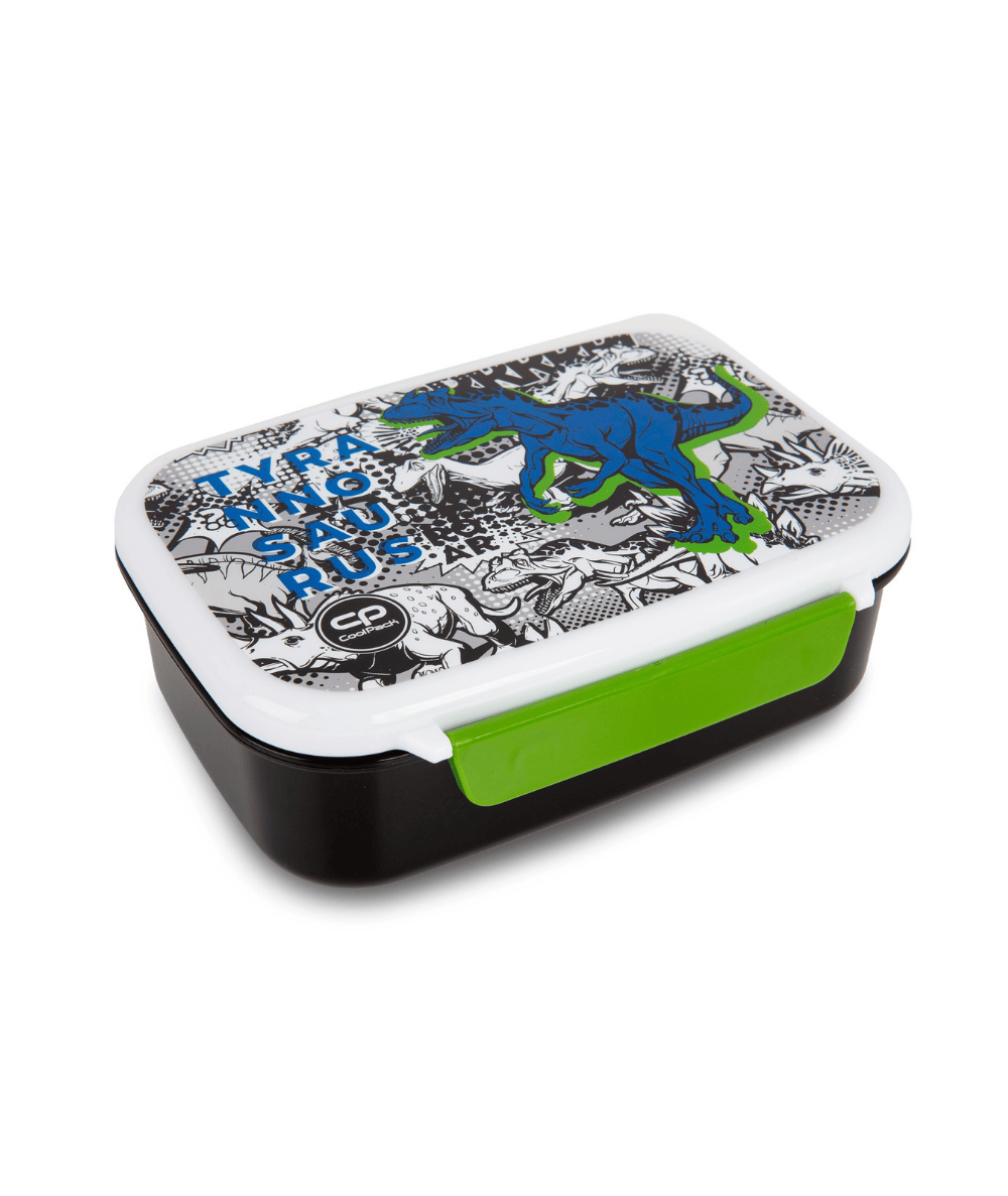 Śniadani&oacute;wka dla dzieci CoolPack FOODYX T-REX z dinozaurem czarna biała z przegrodą BPA FREE