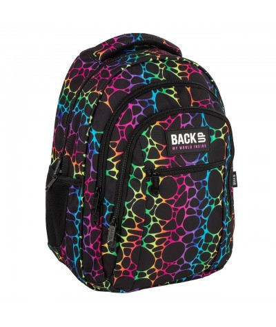 kolorowy plecak dla nastolatki czarny w tęczowy wz&oacute;r