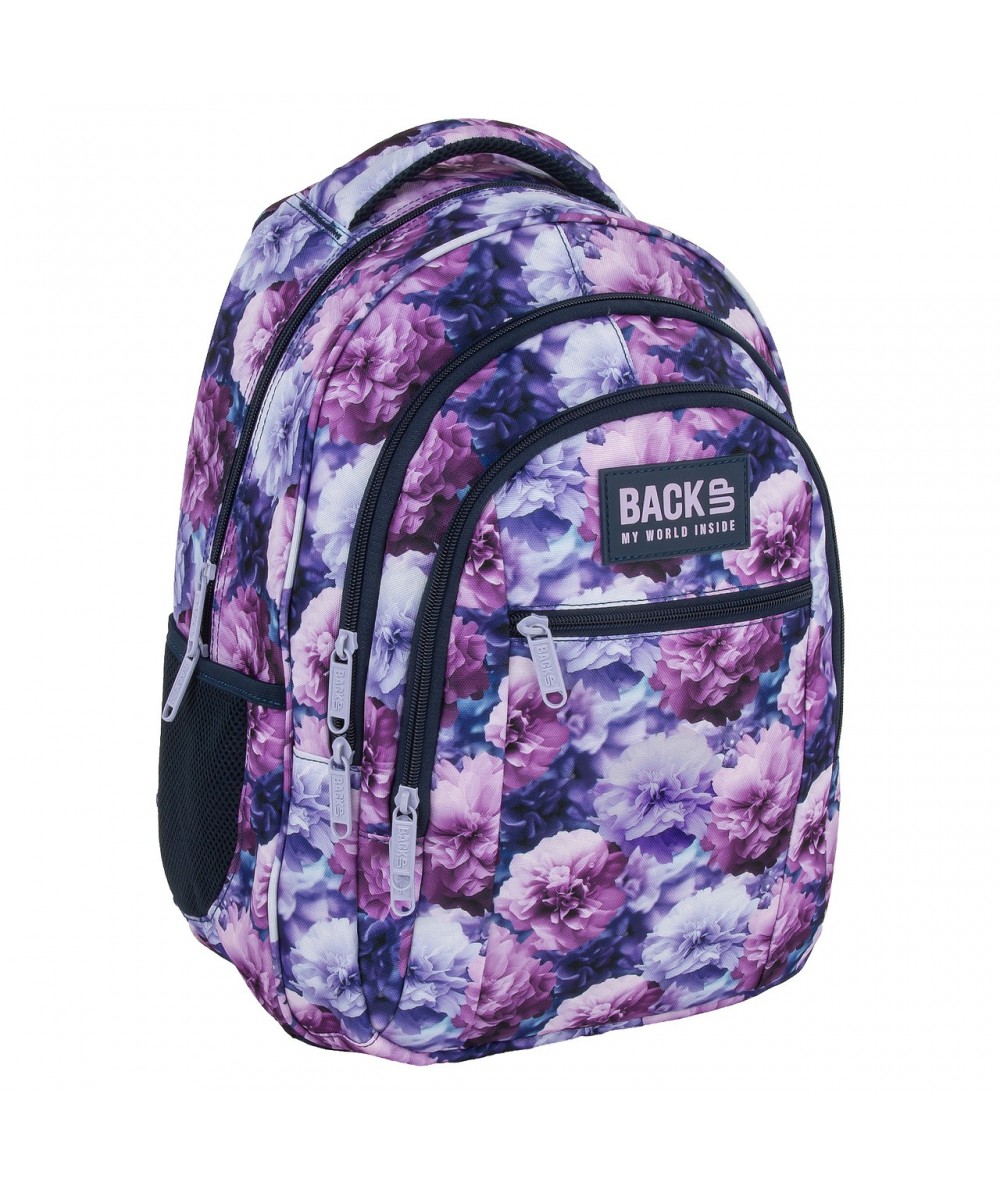 plecak szkolny w kwiaty r&oacute;żowy fioletowy 26L &ndash; szkolny do klas 3-6 BackUP - O02