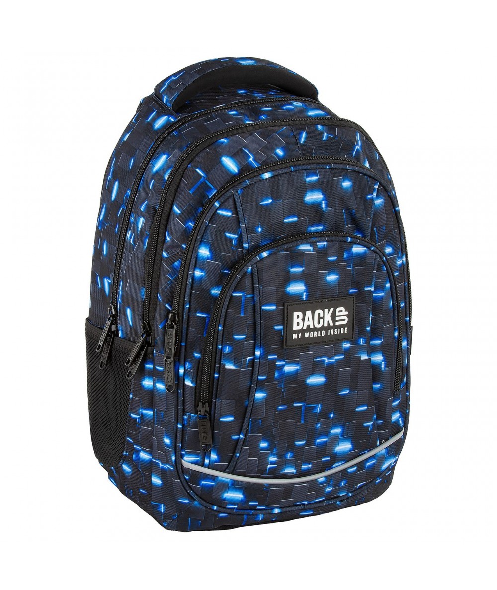 jakościowy plecak dla nastolatka w piksele czarno-niebieski