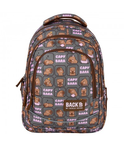 Plecak w kapibary szary brązowy KAPIBARA 26L - szkolny do klas 4-7 BackUP - X36 szary plecak w brązowe cabibary