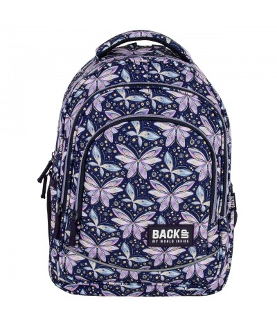 granatowy plecak ze złoceniem w motyle