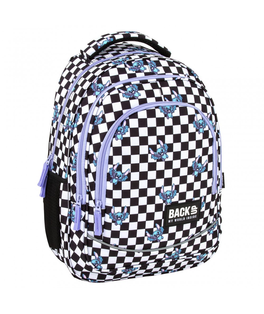 plecak z uroczymi nietoperzami i w szachownice