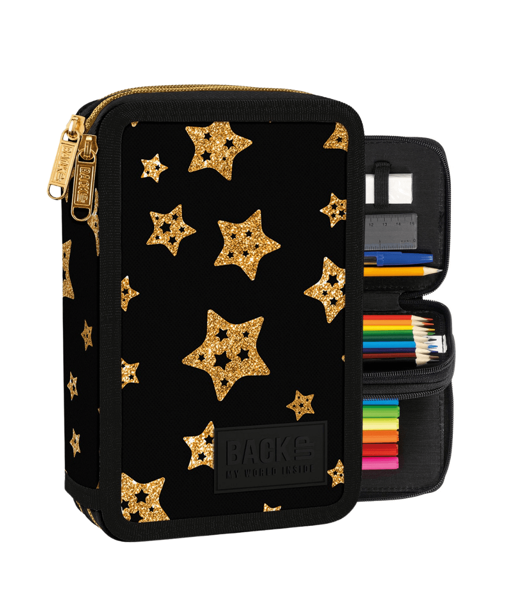 czarny pi&oacute;rnik z wyposażeniem GWIAZDKI