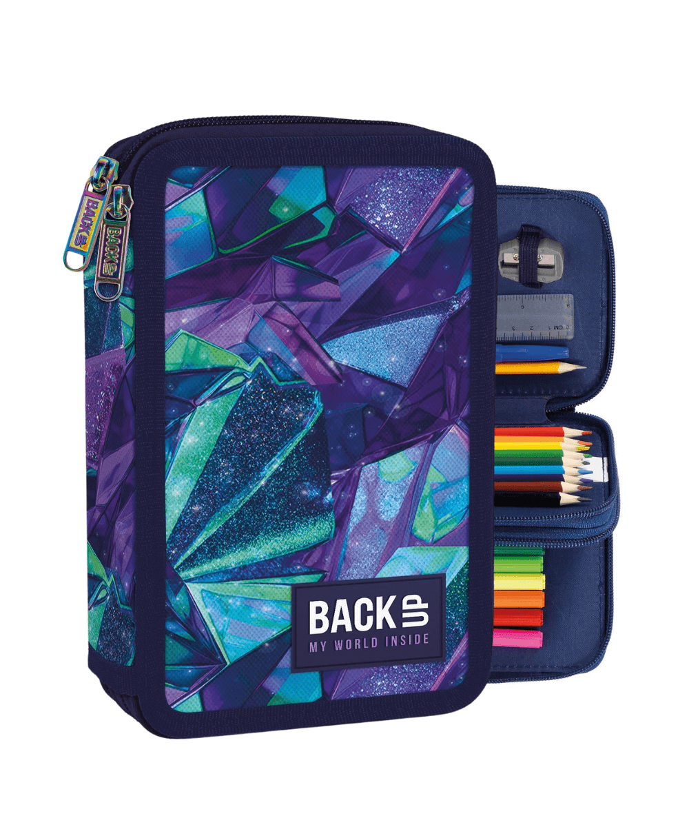 fioletowy pi&oacute;rnik wz&oacute;r 3D z wyposażeniem