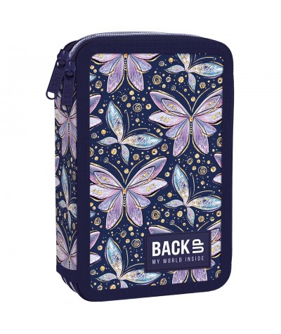 granatowy pi&oacute;rnik w złote motyle