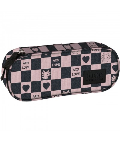 R&oacute;żowo-czarny pi&oacute;rnik w szachownice etui